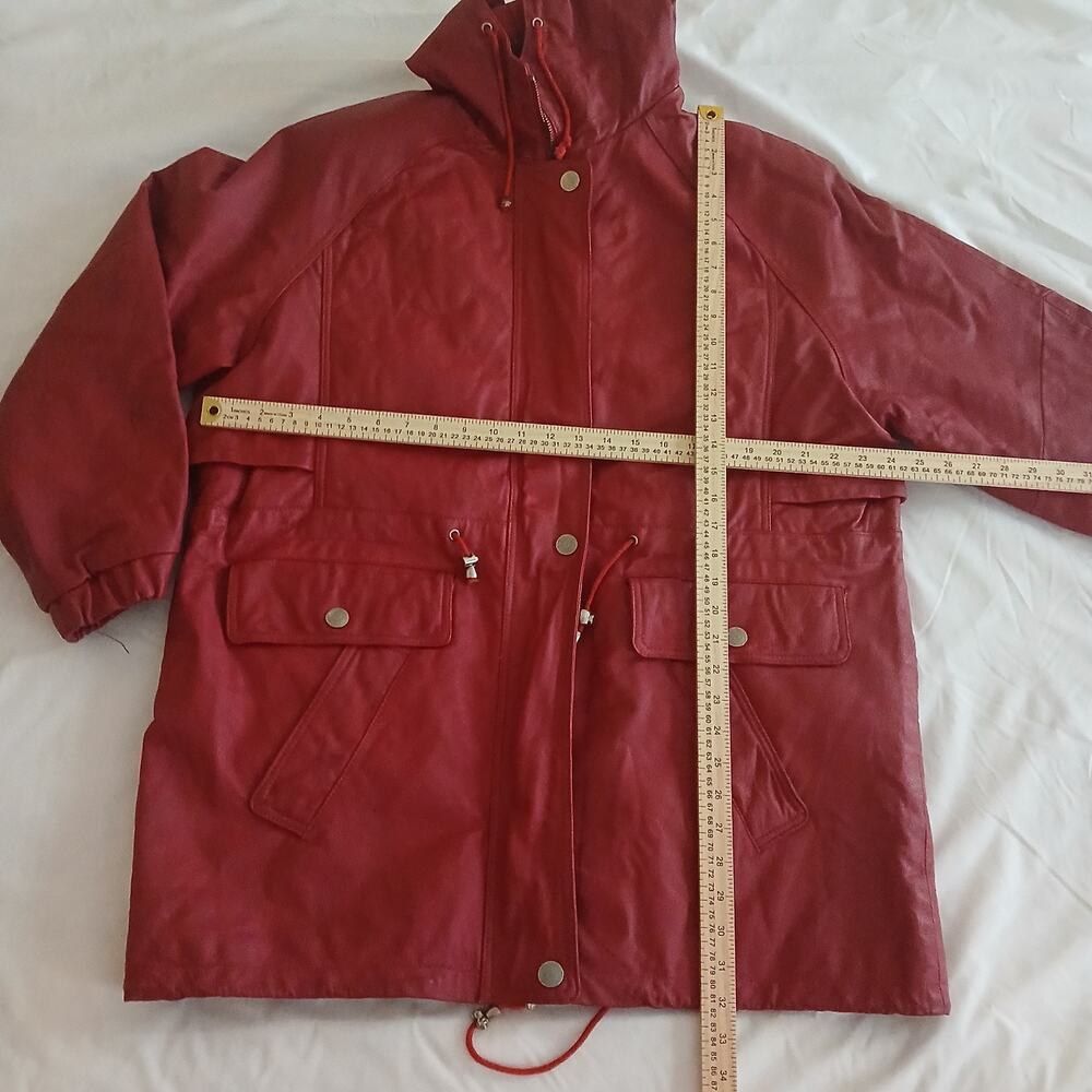 Fashion Elements Coat Women XL Red 100% Leather Casual Hooded Motorcycle 90's - Picture 16 of 16